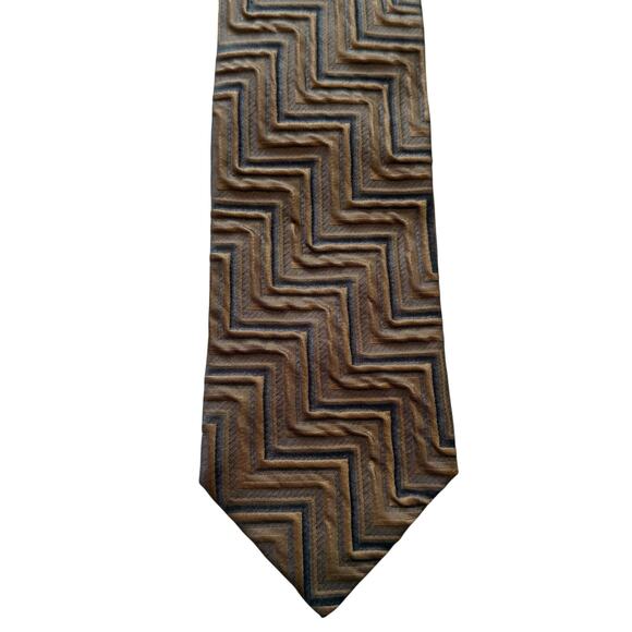 Ermenegildo Zegna Tie Necktie Textured Geometric Metallic Color Shift Bronze - Picture 1 of 9